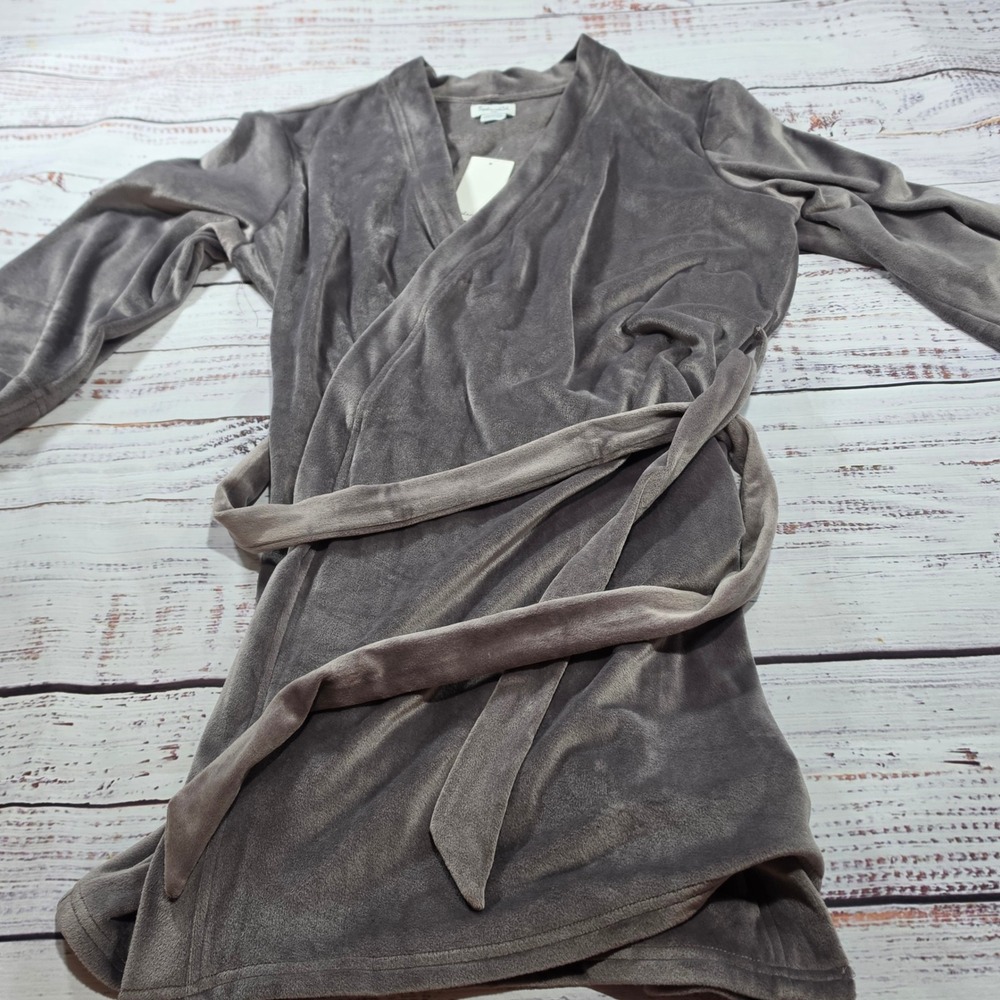 Splendid Robe Womens S/M Grey NEW Velour Wrap Loungewear